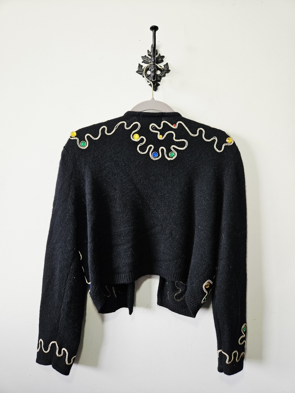 Vintage Magnolia Angora Wool Embellished Cardigan Size M Black Sweater Jewelled - Picture 2 of 4